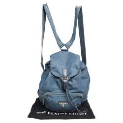 Pre Owned Prada Blue Tessuto Nylon Drawstring Backpack