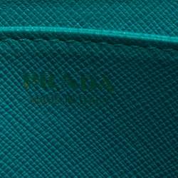 Pre Owned Prada Turquoise Saffiano Leather Small Zip Around Wallet