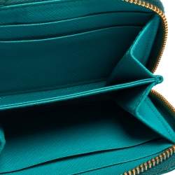 Pre Owned Prada Turquoise Saffiano Leather Small Zip Around Wallet