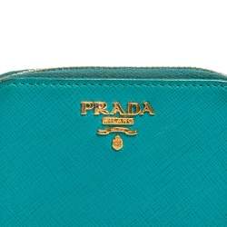 Pre Owned Prada Turquoise Saffiano Leather Small Zip Around Wallet