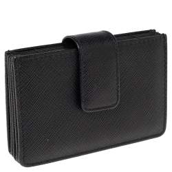 Pre Owned محفظة بطاقات برادا أكورديون جلد سافيانو أسود