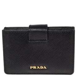 Pre Owned محفظة بطاقات برادا أكورديون جلد سافيانو أسود