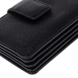 Pre Owned محفظة بطاقات برادا أكورديون جلد سافيانو أسود