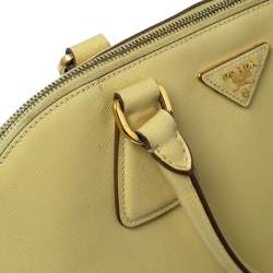 Pre Owned Prada Lemon Yellow Saffiano Lux Leather Dome Satchel