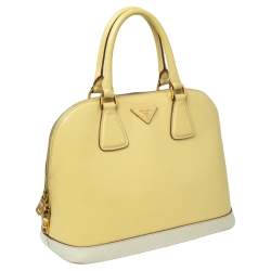 Pre Owned Prada Lemon Yellow Saffiano Lux Leather Dome Satchel