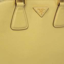 Pre Owned Prada Lemon Yellow Saffiano Lux Leather Dome Satchel