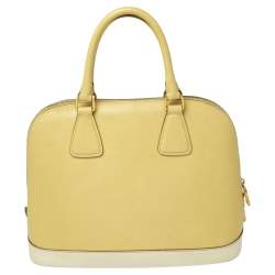 Pre Owned Prada Lemon Yellow Saffiano Lux Leather Dome Satchel
