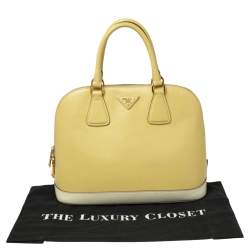 Pre Owned Prada Lemon Yellow Saffiano Lux Leather Dome Satchel