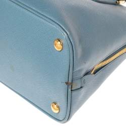 Pre Owned Prada Blue Saffiano Lux Leather Medium Promenade Satchel