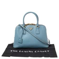 Pre Owned Prada Blue Saffiano Lux Leather Medium Promenade Satchel