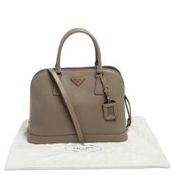 Pre Owned Prada Grey Saffiano Lux Leather Open Promenade Satchel