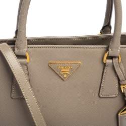 Pre Owned Prada Grey Saffiano Lux Leather Open Promenade Satchel