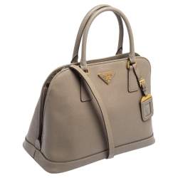Pre Owned Prada Grey Saffiano Lux Leather Open Promenade Satchel