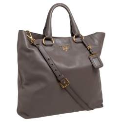 Pre Owned Prada Taupe Leather Shopper Tote