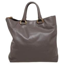 Pre Owned Prada Taupe Leather Shopper Tote