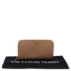 Pre Owned Prada Beige Saffiano Leather Zip Around Wallet