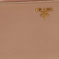 Pre Owned Prada Beige Saffiano Leather Zip Around Wallet