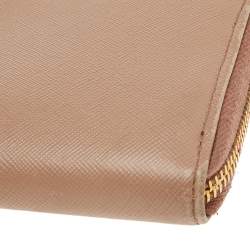Pre Owned Prada Beige Saffiano Leather Zip Around Wallet