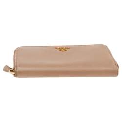 Pre Owned Prada Beige Saffiano Leather Zip Around Wallet