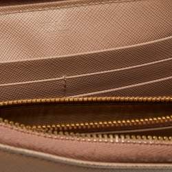 Pre Owned Prada Beige Saffiano Leather Zip Around Wallet