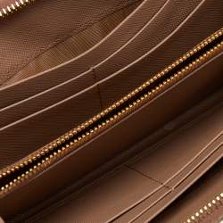 Pre Owned Prada Beige Saffiano Leather Zip Around Wallet