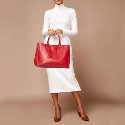 Pre Owned Prada Red Saffiano Lux Leather Large Gardener's Tote