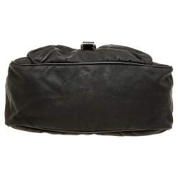 Pre Owned Prada Black Leather And Nylon Buckle Flap Shoulder Bag