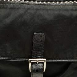 Pre Owned Prada Black Leather And Nylon Buckle Flap Shoulder Bag