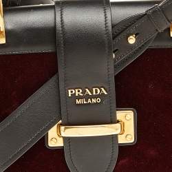 Pre Owned Prada  Burgundy/Black Velvet & Leather Pionniere Crossbody Bag