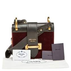 Pre Owned Prada  Burgundy/Black Velvet & Leather Pionniere Crossbody Bag