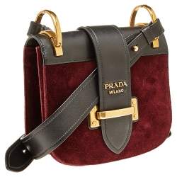Pre Owned Prada  Burgundy/Black Velvet & Leather Pionniere Crossbody Bag