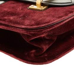 Pre Owned Prada  Burgundy/Black Velvet & Leather Pionniere Crossbody Bag