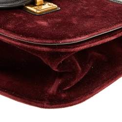 Pre Owned Prada  Burgundy/Black Velvet & Leather Pionniere Crossbody Bag