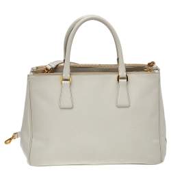 Pre Owned Prada Off White Saffiano Leather Medium Double Zip Tote
