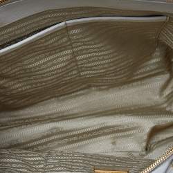 Prada Off White Saffiano Leather Medium Double Zip Tote