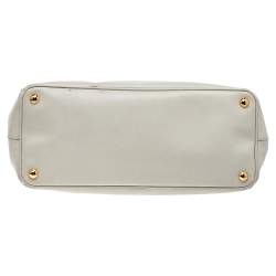 Pre Owned Prada Off White Saffiano Leather Medium Double Zip Tote