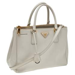 Pre Owned Prada Off White Saffiano Leather Medium Double Zip Tote