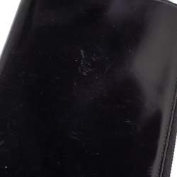 Pre Owned Prada Black Glossy Leather Zip Around Wallet