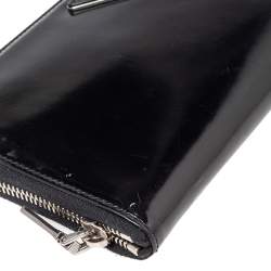 Pre Owned Prada Black Glossy Leather Zip Around Wallet