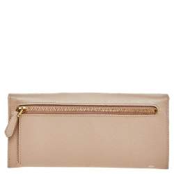 Pre Owned Prada Beige Saffiano Leather Bow Continental Wallet