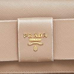 Pre Owned Prada Beige Saffiano Leather Bow Continental Wallet
