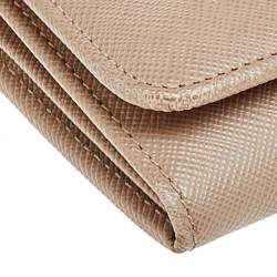 Pre Owned Prada Beige Saffiano Leather Bow Continental Wallet