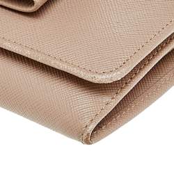 Pre Owned Prada Beige Saffiano Leather Bow Continental Wallet