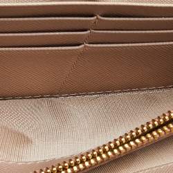 Pre Owned Prada Beige Saffiano Leather Bow Continental Wallet