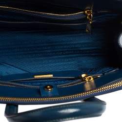 Pre Owned Prada Blue Saffiano Patent Leather Double Zip Satchel