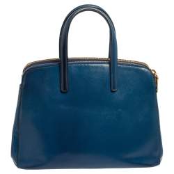 Pre Owned Prada Blue Saffiano Patent Leather Double Zip Satchel