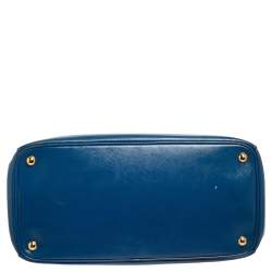 Pre Owned Prada Blue Saffiano Patent Leather Double Zip Satchel