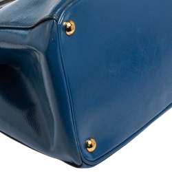 Pre Owned Prada Blue Saffiano Patent Leather Double Zip Satchel