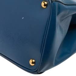 Pre Owned Prada Blue Saffiano Patent Leather Double Zip Satchel