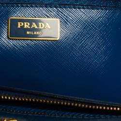 Pre Owned Prada Blue Saffiano Patent Leather Double Zip Satchel